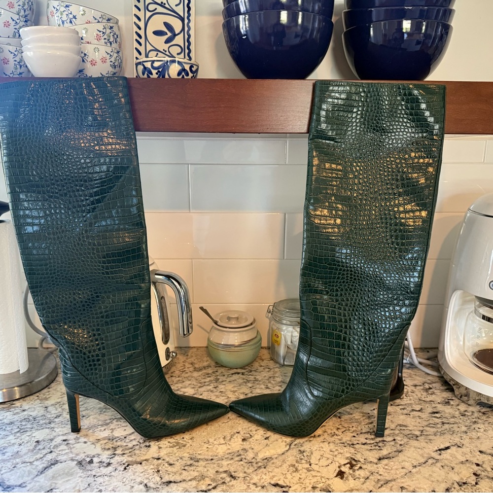Jimmy Choo Green Crocodile-Embossed Over the Knee Boots